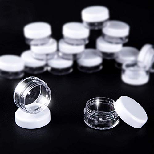 60 Piezas Tarros de Plástico, Contenedores Cosmético de Viaje Envases de Vacío Transparente con Tapas de Tornillo para Cosmética Crema Muestra, Polvo, Decoración de Uñas, 5g 5ml Blanco