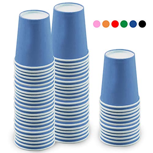 60 Piezas Vasos de Papel Azul Tazas de Fiesta Desechables Vasos Carton de Biodegradables y Compostables para Fiestas, Suministros de Cumpleaños, Bricolaje,Café - 250ml