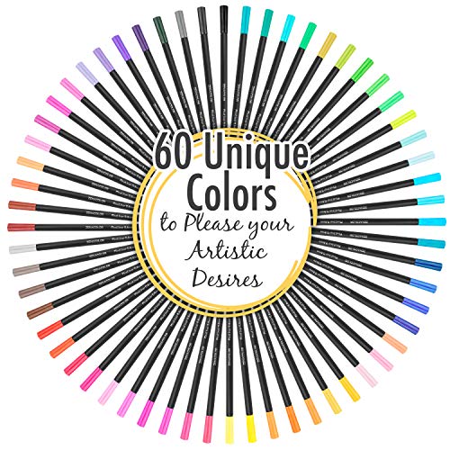 60 rotuladores punta fina Zenacolor - 60 colores únicos - Bolígrafo fineliner 0,4 mm - Tinta base agua - Perfectos para colorear (adultos), dibujar, manga, caligrafía o trabajos que requieran preción.