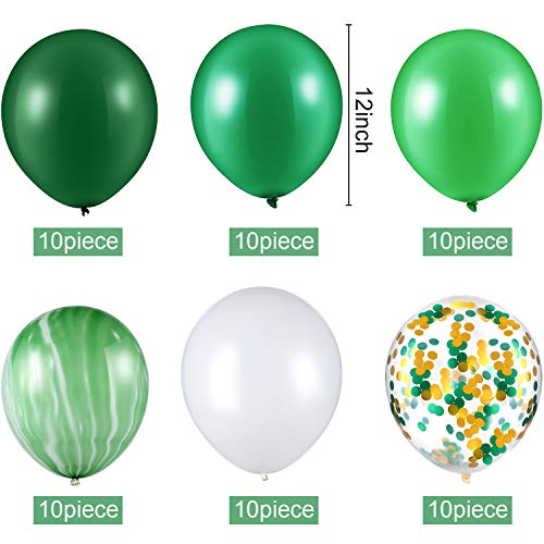 60 Unidades de 12 Pulgadas de Globos de Confeti Conjunto de Globos de Látex de Ágata Globos de Colores para El Festival de la Selva Fiesta de Bienvenida Al Bebé (Verde, Blanco)