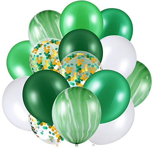 60 Unidades de 12 Pulgadas de Globos de Confeti Conjunto de Globos de Látex de Ágata Globos de Colores para El Festival de la Selva Fiesta de Bienvenida Al Bebé (Verde, Blanco)