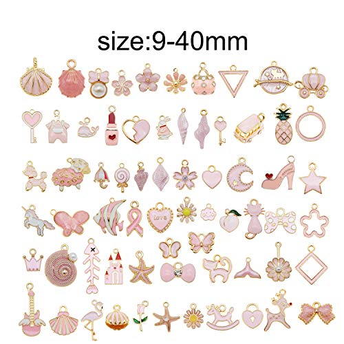 60 unidades de 30 pares de abalorios de color rosa esmaltados mezclados para hacer joyas a granel, collares, pendientes, pulseras, manualidades