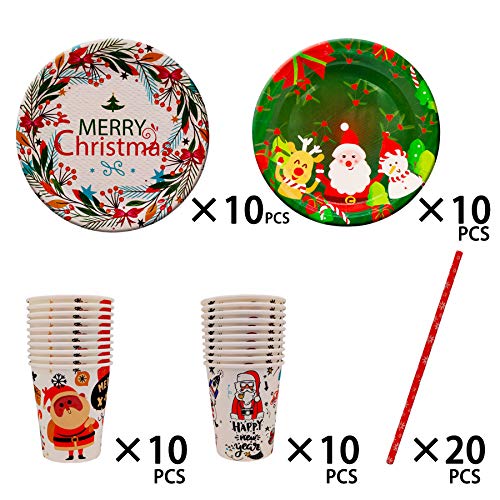 60 Vajilla Desechable de Navidad Para Banda 20 Platos de Papel 20 Vasos de Papel 20 Pajitas Para Fiestas de Cumpleaños y Bodas Para 20 Personas