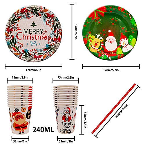 60 Vajilla Desechable de Navidad Para Banda 20 Platos de Papel 20 Vasos de Papel 20 Pajitas Para Fiestas de Cumpleaños y Bodas Para 20 Personas