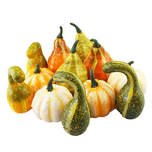 6/12 piezas falsas calabazas, simulación realista mezcla de calabazas artificiales de frutas vegetales falsas para Halloween Acción de Gracias, otoño cosecha decoración del hogar