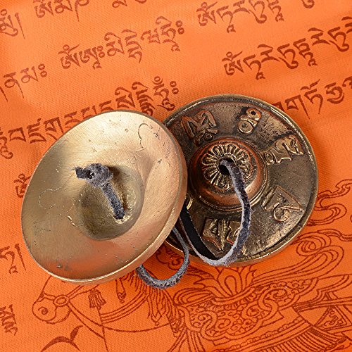 6,5cm Campana Tibetana Tingsha Meditación Yoga Campana de Platillo de Bell con Símbolos de Suerte + Caja de transporte