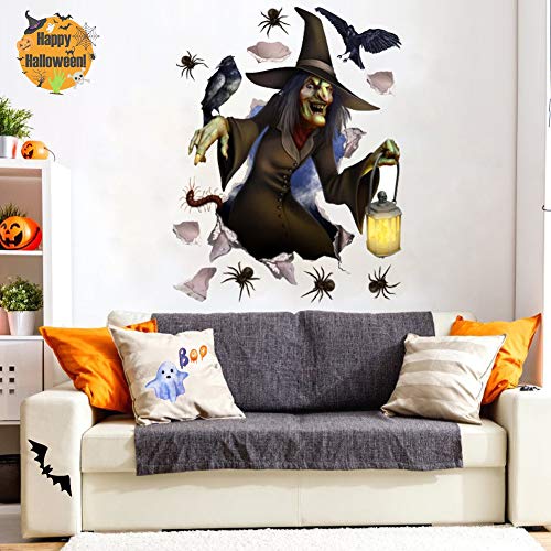 696 Halloween Navidad, 3D Bruja Tridimensional Pared Rota Pegatinas de decoración de Interiores, Pegatinas Autoadhesivas para Puertas extraíbles Dormitorio Sala de Estar