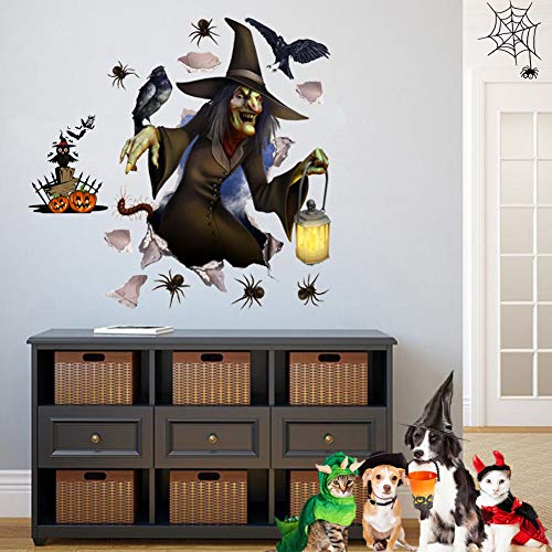 696 Halloween Navidad, 3D Bruja Tridimensional Pared Rota Pegatinas de decoración de Interiores, Pegatinas Autoadhesivas para Puertas extraíbles Dormitorio Sala de Estar