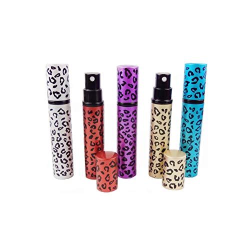 6PCS 8ml 0.27oz Botella de aerosol de vidrio recargable vacía con estampado de leopardo Cáscara de aluminio anodizado Atomizador de perfume Contenedor Tarro Soporte de vial Color aleatorio