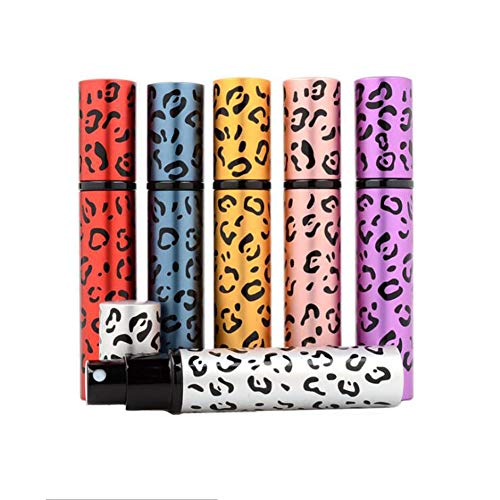 6PCS 8ml 0.27oz Botella de aerosol de vidrio recargable vacía con estampado de leopardo Cáscara de aluminio anodizado Atomizador de perfume Contenedor Tarro Soporte de vial Color aleatorio