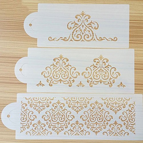 6pcs Plantillas para Tarta,Herramientas Adornadas de la decoración del tamiz del azúcar del pastel de bodas, Molde de la Decoración del Estampado de Flores, Blanco