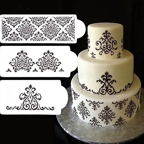 6pcs Plantillas para Tarta,Herramientas Adornadas de la decoración del tamiz del azúcar del pastel de bodas, Molde de la Decoración del Estampado de Flores, Blanco