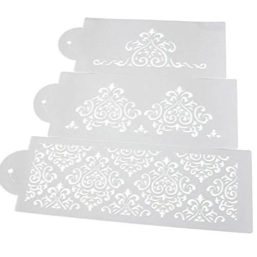 6pcs Plantillas para Tarta,Herramientas Adornadas de la decoración del tamiz del azúcar del pastel de bodas, Molde de la Decoración del Estampado de Flores, Blanco