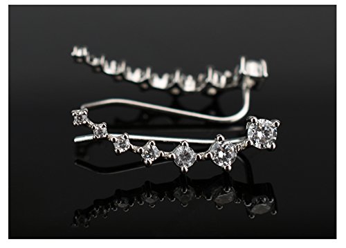 7 Cristales Ear Cuffs Hoop Climber S925 Sterling Pendientes de plata Pendiente hipoalergénico (White)