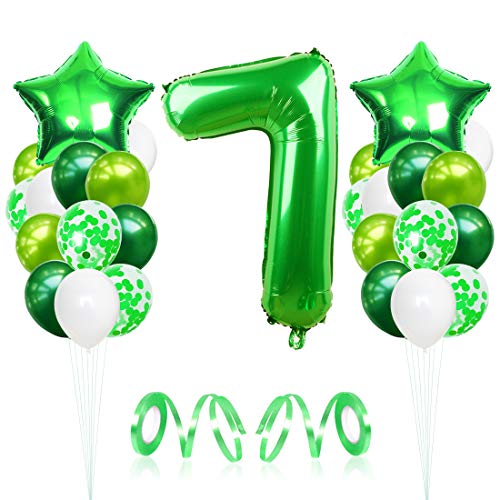 7 Globos de Cumpleaños, Globo 7 Año, Globo Numero 7, Decoracion Cumpleaños Niño, Globos Grandes Gigantes Helio Verde, Globos para Fiestas de Cumpleaños