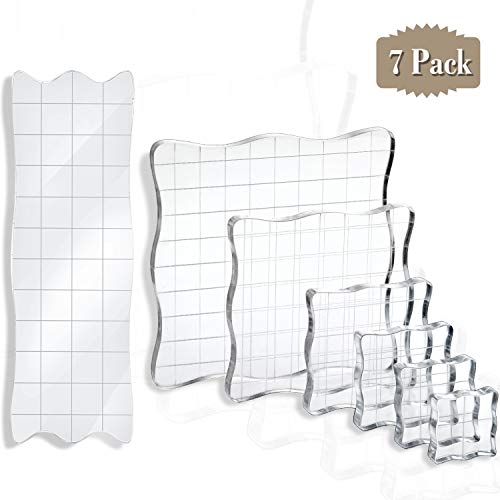 7 Piezas Sellos Bloques Acrílico Herramientas Bloques Estampado Transparente con Rejilla y Agarre, Bloques Sellos Decorativos para Fabricación Manualidades Scrapbooking, Adornos Manualidades DIY