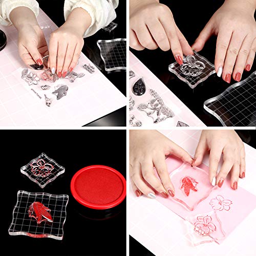 7 Piezas Sellos Bloques Acrílico Herramientas Bloques Estampado Transparente con Rejilla y Agarre, Bloques Sellos Decorativos para Fabricación Manualidades Scrapbooking, Adornos Manualidades DIY