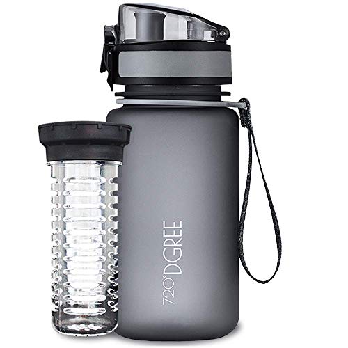 720°DGREE Botella de Agua uberBottle – 350ml, 350 ml, Gris | Novedosa Botella Deportiva | Sin BPA | Ideal para niños, Fitness, Bicicleta, Deportes, fútbol, guardería, Escuela, pequeños, antigoteo