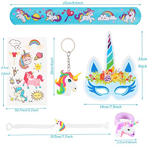 74 Piezas Artículos de Fiesta Unicornio Cumpleaños Niños, Llavero Unicornio, Pulseras Bofetada, Pulsera Unicornio, Tatuajes Temporales, Máscara Papel, Anillo Unicornio, Piñata Unicornio Regalo Niña