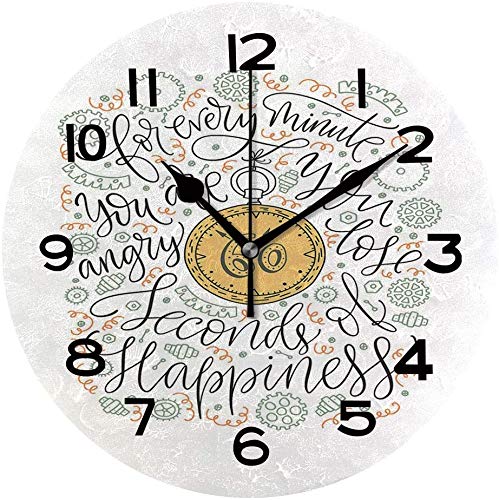 77 xiochgzish Reloj de Pared, 10 Pulgadas Que Dice, Dice sobre el manejo de la ira y la Felicidad y Reloj, Reloj de Escritorio silencioso de salmón Mostaza para el hogar y la Oficina