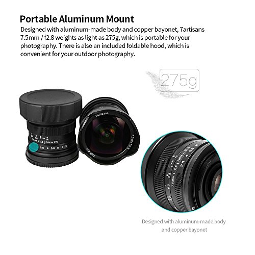 7artisans 7.5mm F2.8 APS-C Wide-Angle Fisheye Fixed Lens (Aspherical) for Compact Mirrorless Cameras Fuji FX Mount X-A1 X-A2 X-A2 X-A10 X-at X-T10 X-T20 X-Pro1 X-Pro2 X-E1-Black