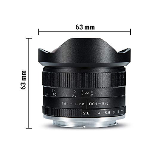 7artisans 7.5mm F2.8 APS-C Wide-Angle Fisheye Fixed Lens (Aspherical) for Compact Mirrorless Cameras Fuji FX Mount X-A1 X-A2 X-A2 X-A10 X-at X-T10 X-T20 X-Pro1 X-Pro2 X-E1-Black