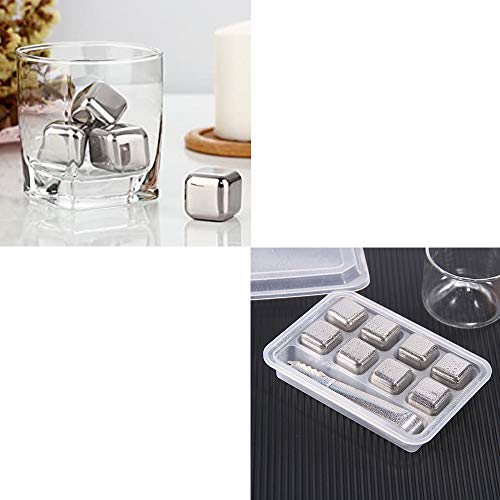 8 Cubos Cubitos de Hielo Reutilizables de Acero Inoxidable Whisky Piedras - Incluye Pinzas, Cubos Hielo, No más diluciones de Bebidas, Ideal para Bar, Fiestas, Regalos para Hombres