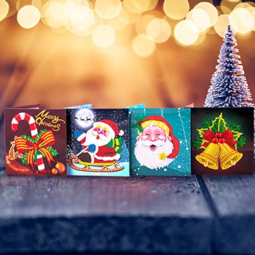 8 Piezas de Tarjetas de Navidad con Pintura de Diamante 5D, tarjetas de felicitación navideñas, creativas, de Santa Claus, Muñeco de Nieve, Reno, Tarjetas de Felicitación Navideñas