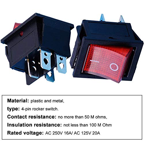 8 x Interruptor Basculante Luz Iluminado Rojo On/Off DPDT 4 terminales 16A 250V /20A125V AC