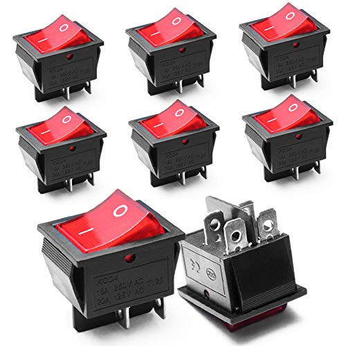 8 x Interruptor Basculante Luz Iluminado Rojo On/Off DPDT 4 terminales 16A 250V /20A125V AC