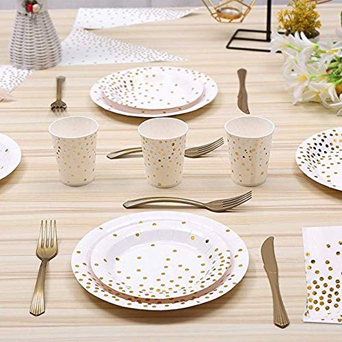 80 Piezas Juego de Vajilla Desechable,Vaso de Papel/Toalla/Bandeja de Papel/Cuchara Cruzada de Cuchillo de Plástico,Suministros para Fiestas,Decoración de Vajillas para Fiestas de Bodas(10 invitados)