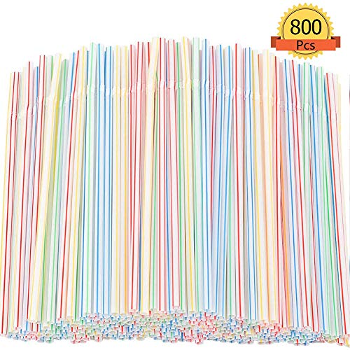 800 Pcs Pajitas de Plástico flexible,Pajitas para Bebida Desechables rayas, sin BPA, 8 Pulgadas - para fiesta, Bares, Restaurantes