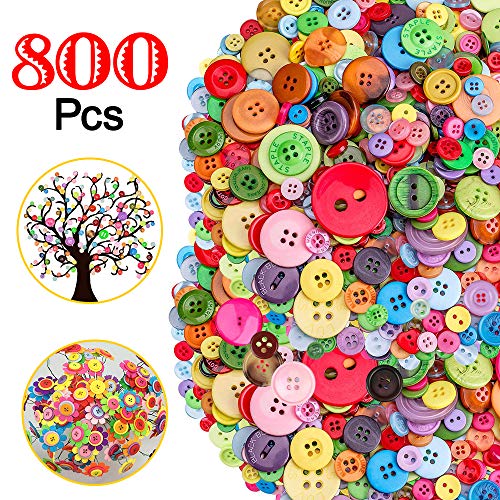 800 Piezas Botones de Colores Surtidos, Colores Mezclados Botones de Resina Redondo con 2/4 Agujero para manualidades de DIY Coser Artesanía Decoraciones Hechas a Mano de Bricolaje Tamaño mixto