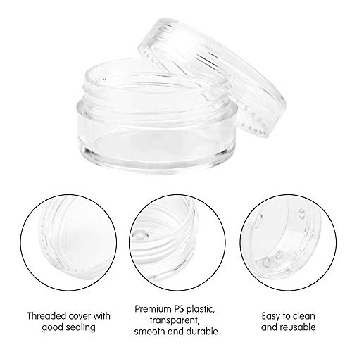 80pcs Botes Pequeños de Plastico Tarros de Plástico, 5ml Envase Cosmético Tarro Vacío,Contenedores Cosmético de Viaje con Tapa para Bálsamo Labial Crema Polvos Sombras de Ojos (5g/5ml,Transparente)