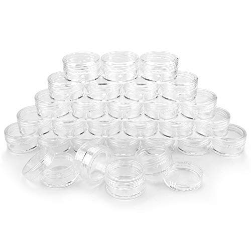 80pcs Botes Pequeños de Plastico Tarros de Plástico, 5ml Envase Cosmético Tarro Vacío,Contenedores Cosmético de Viaje con Tapa para Bálsamo Labial Crema Polvos Sombras de Ojos (5g/5ml,Transparente)