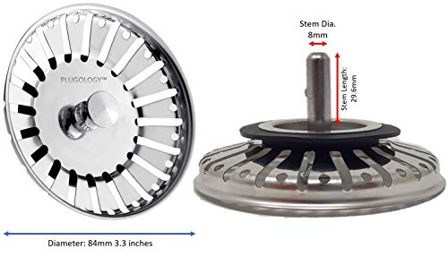 84mm extra ancho ~ Mejor ajuste ~ Filtro de desagüe del fregadero de cocina, juego de colador de fregadero de acero inoxidable para cocina y baño - Colador para fregadero de cocina