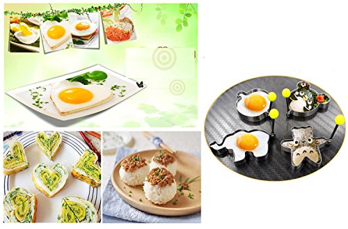 8pcs huevos fritos moldes anillos huevo diferentes formas de acero inoxidable con pincel de silicona 1pc Pastel y yema de oliva Cocina Cocina Blanco Herramientas - Juego de 10