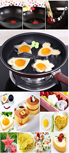 8pcs huevos fritos moldes anillos huevo diferentes formas de acero inoxidable con pincel de silicona 1pc Pastel y yema de oliva Cocina Cocina Blanco Herramientas - Juego de 10