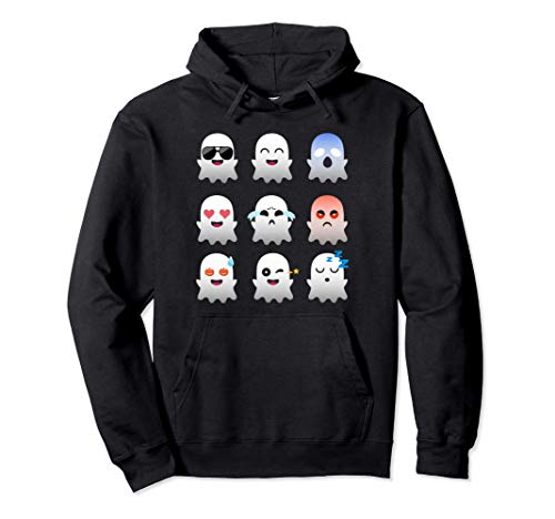 9 Fantasmas Emoji Disfraz Halloween Hombre Mujer Niños Sudadera con Capucha