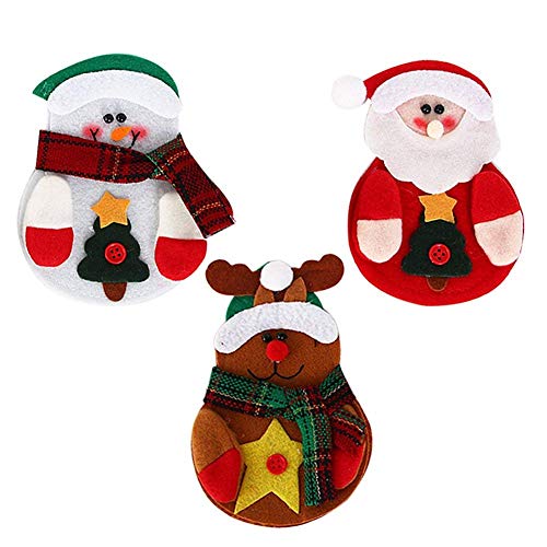 9 PCS Bolsita para cubiertos, tres diseño Papa Noel, Renos, Muñeco de Nieve para Decoración Navidad Cena Mesa