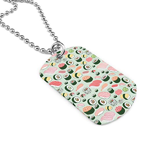 90ioup Sushi Pattern Collar Militar Etiqueta de Perro Cadena de Acero Inoxidable Colgante Llavero