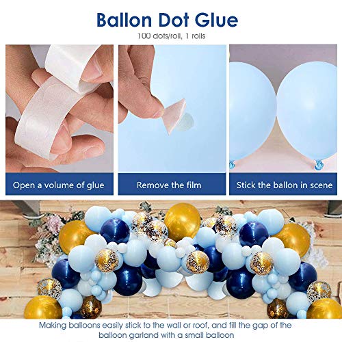 94Pcs Kit de guirnaldas con globos, APERIL Kit de arcos de globos azul blanca y dorada Confeti Lleno de globos de látex Paquete con cinta de globos para cumpleaños Decoración de banquete de boda