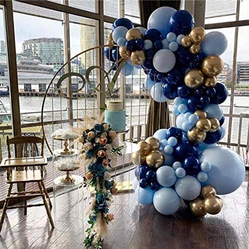 94Pcs Kit de guirnaldas con globos, APERIL Kit de arcos de globos azul blanca y dorada Confeti Lleno de globos de látex Paquete con cinta de globos para cumpleaños Decoración de banquete de boda