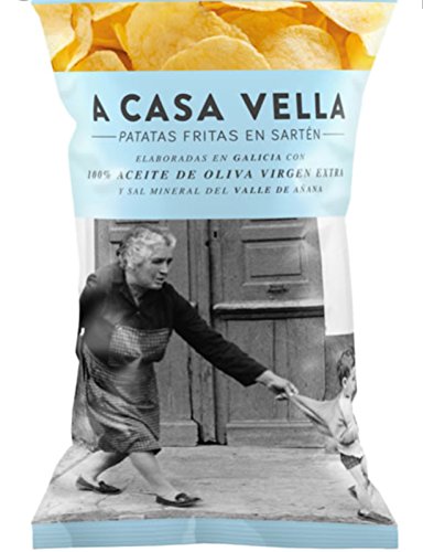 A CASA VELLA patatas DE GALICIA fritas elaboradas en aceite de oliva virgen extra y sal mineral del Valle de Añana envase 150 g