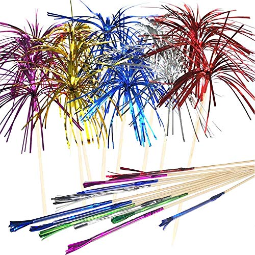 A Palillos de Cócteles de Fuegos Artificiales, 100 Piezas Palillos de Madera Desechables para cóctel para Decoración de Pasteles, Frutas, Artículos para Fiestas, Decoración Navideña