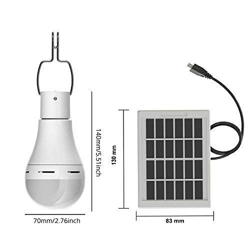 A0ZBZ Bombilla de luz solar LED 9W Lámpara led portátil Lámpara solar Proyector 6500K Con energía solar USB cargado con control remoto para iluminación de carpa de camping interior al aire libre