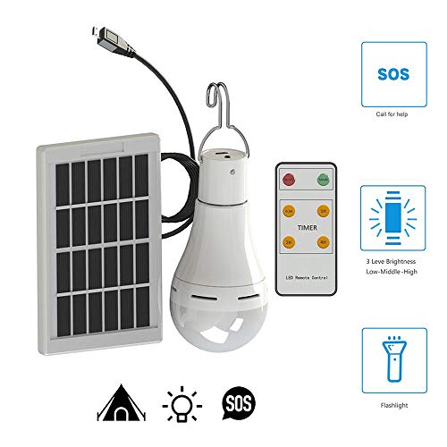 A0ZBZ Bombilla de luz solar LED 9W Lámpara led portátil Lámpara solar Proyector 6500K Con energía solar USB cargado con control remoto para iluminación de carpa de camping interior al aire libre