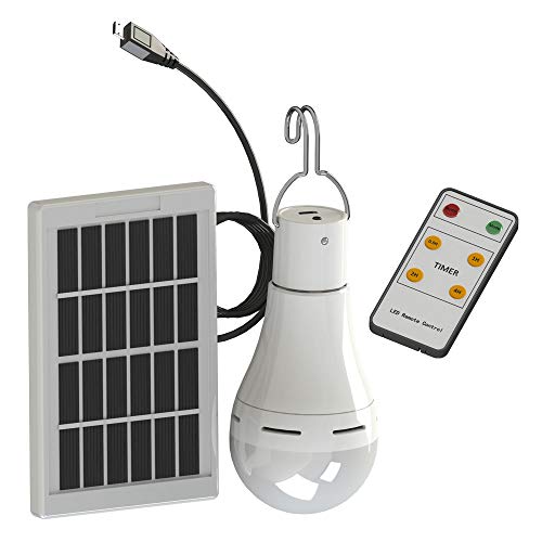 A0ZBZ Bombilla de luz solar LED 9W Lámpara led portátil Lámpara solar Proyector 6500K Con energía solar USB cargado con control remoto para iluminación de carpa de camping interior al aire libre