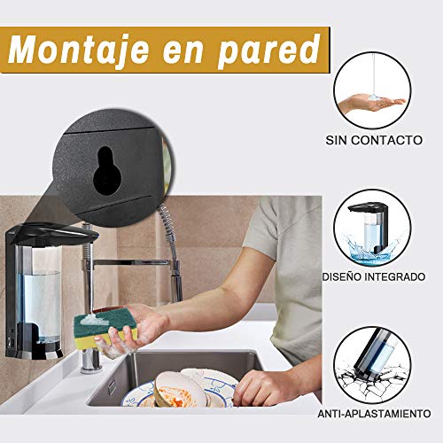 A5X Dispensador de jabón automático 650ml Dispensador de jabón líquido eléctrico sin Contacto para Cocina Baño Gel Desinfectante de Manos