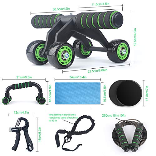 AB Roller Rodillo Abdominales 7-en-1 Set de Ejercitar,Rueda Abdominal,Push up Bars,Cuerda para Saltar,Ejercitador de dedos,Bandas de Resistencia,Discos Deslizantes,Almohadilla para Rodilla